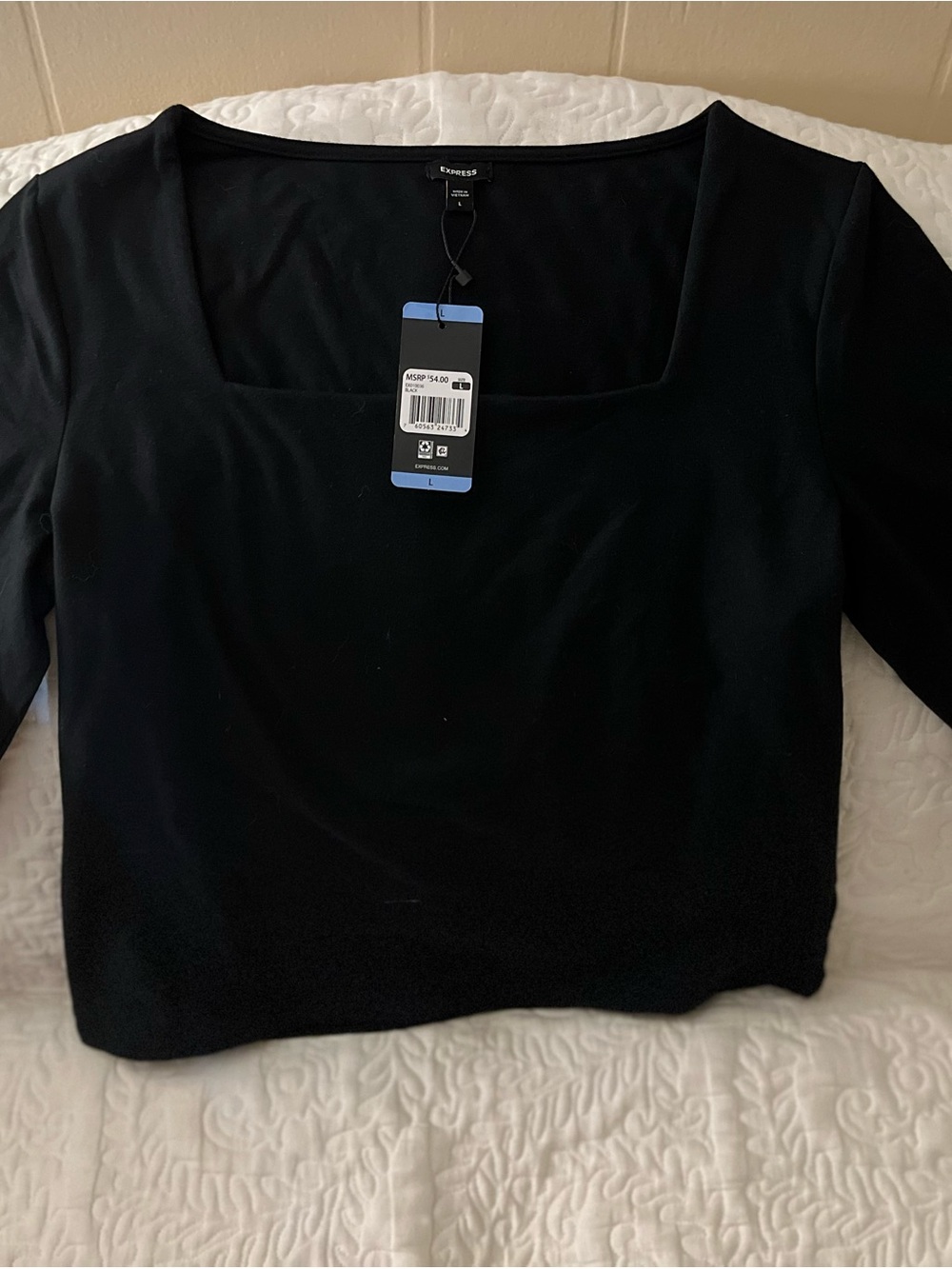 Express Black Square Neck Long Sleeve Top - Classic Stretch